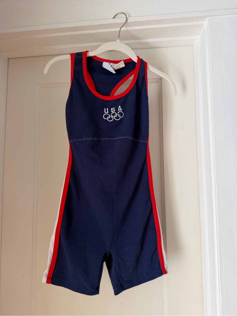 Navy Blue USA Olympic One-Piece Athletic Suit with Red Trim